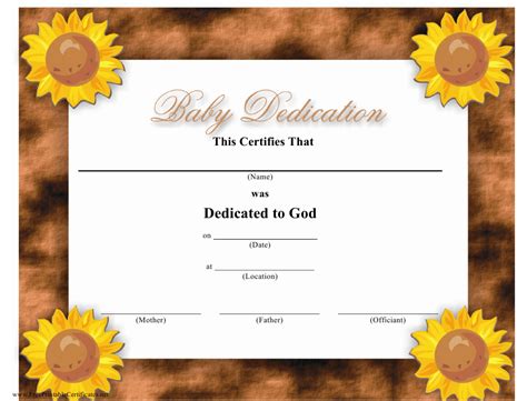 Baby Dedication Certificate Template Brown Background