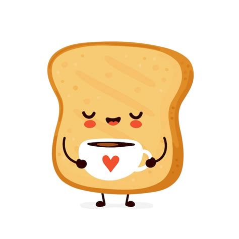 premium vector cute happy funny toast drink coffee cartoon character illustration icon design