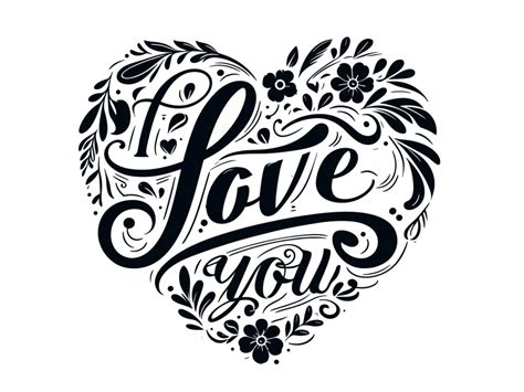I Love You Text Heart Shape With Flowers Vector Png Vector In Svg Pdf