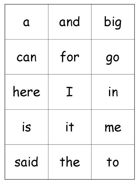 Kindergarten Sight Words Flash Cards Printable Fry First 100 Sight