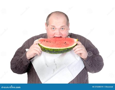 Obese Man Eating Watermelon Stock Photography 27228536