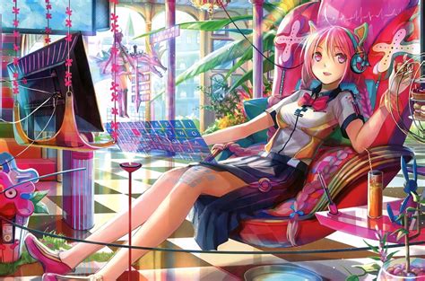 Colorful Anime Girl Chilling Wallpaper 4k