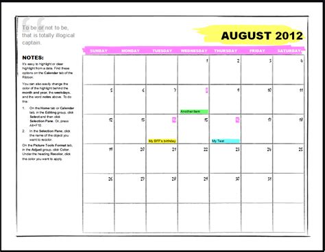 Microsoft Word Calendar Template Gpswest
