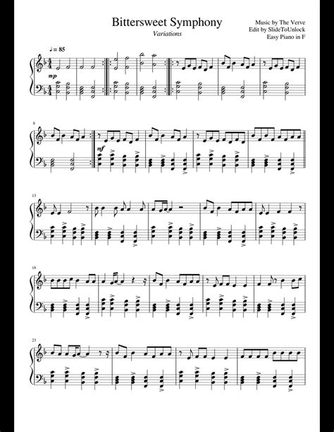 Bittersweet Symphony Variations Sheet Music For Piano Download Free In