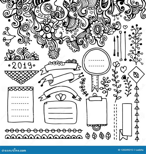 Floral Elements For Bullet Journal Stock Vector Illustration Of