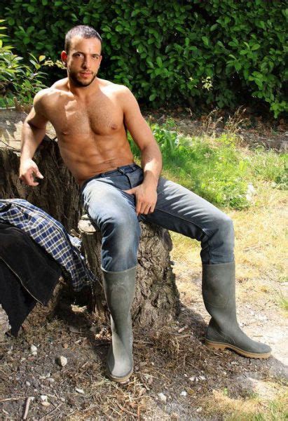Shirtless Hunks Waders Wellington Boot Levis Denim Male Physique