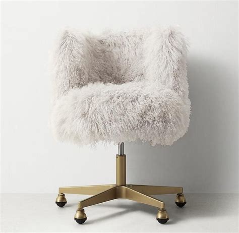 Fluffy white sheepskin director chair. Off White Mongolian Lamb Antique Brass Rollers Desk Chair | Desk chair, Living room chairs ...