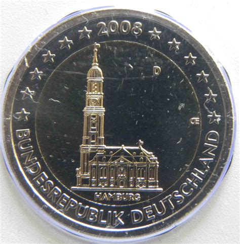 Germany 2 Euro Coin 2008 - Hamburg - St. Michaelis Church - D - Munich