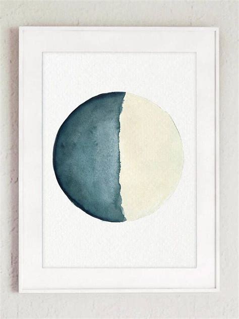 Moon Phases Acuarela Pintura Abstracta Azul Sala De Estar Etsy