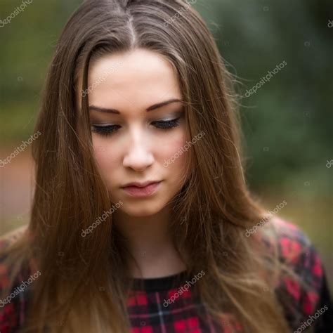 Portrait Of A Beautiful Dark Blond Teenage Girl In A Forest Stock Photo Image By Heijo