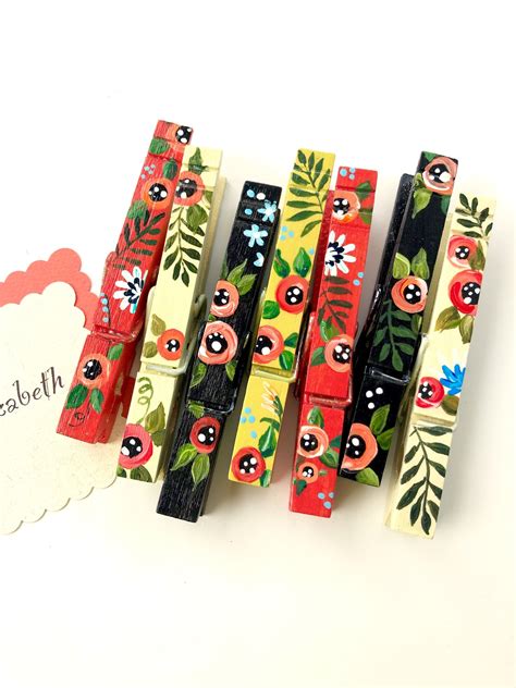 Painted Clothespins Magnets Hand Painted Flowers T Topper Etsy