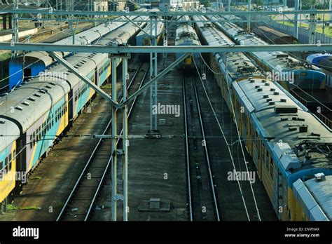 Carriages Of Commuter Trains Parked In Train Yard Durban South Africa