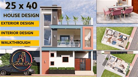 25x40 House Design Exterior Interior Floor Plan Home Cad 3d