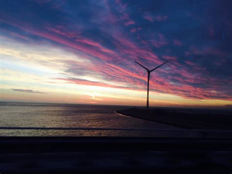 Early Morning Seaside Sunrise Purple Sky Clouds Winter Windmill
