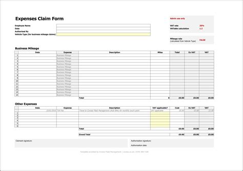 expenses form uk  excel template  covase