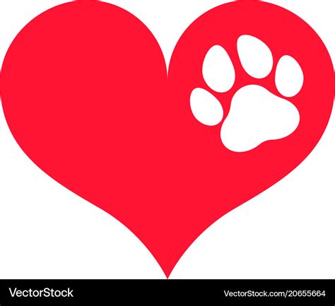 Red Heart Silhouette With A White Paw Print Vector Image
