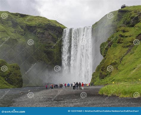 Beautiful Skogafoss Waterfall In South Iceland Skogar With Group