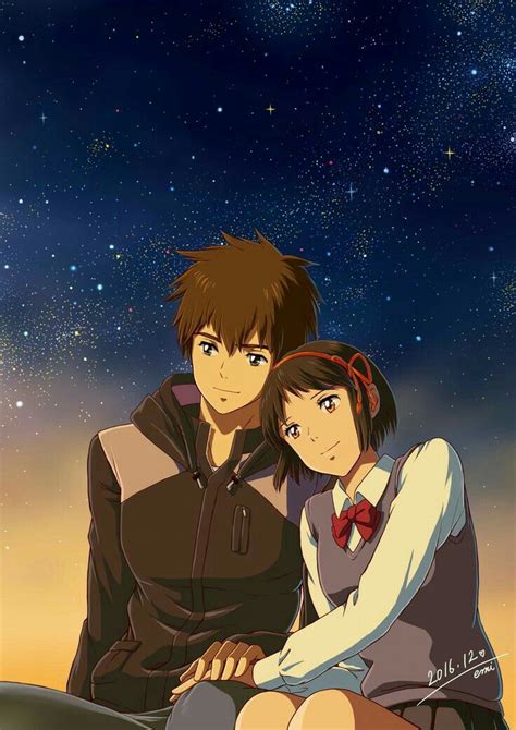 Your Name Mitsuha And Taki Under The Sparkling Stars Anime Love Couple