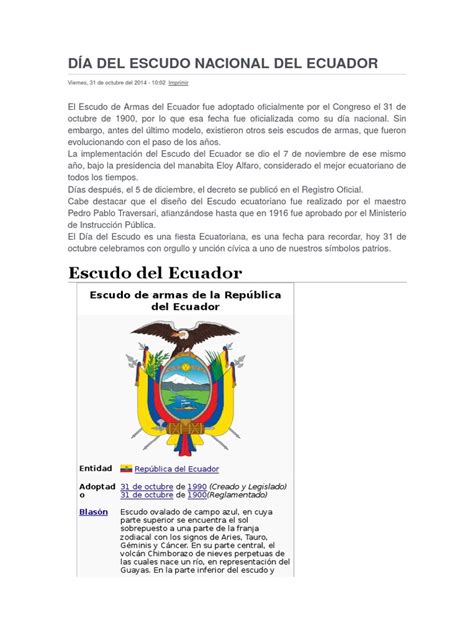 Día Del Escudo Nacional Del Ecuador Los Símbolos