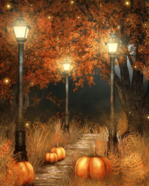 Halloween Photography Props Backdrop Attractive Pumpkin Road Lamp
