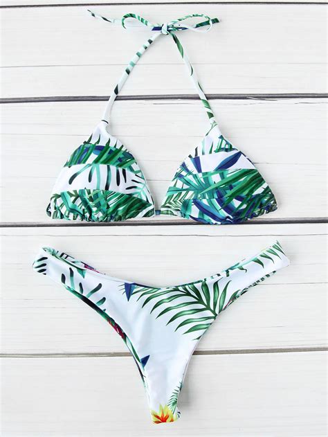 Shop Tropical Print Triangle Bikini Set Online Shein Offers Tropical Print Triangle Bikini Set