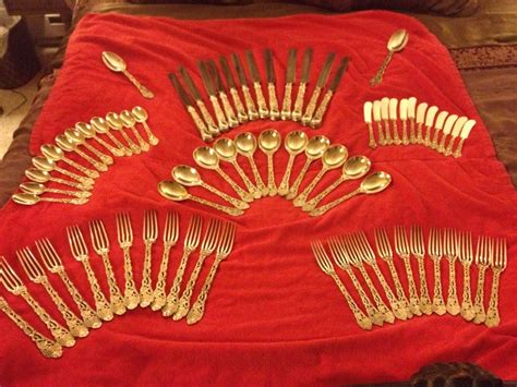 Garrard And Co Gold Gilded Sterling Silver Flatware Service For 12