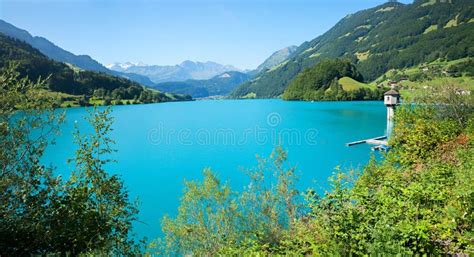 Beautiful Turquoise Artificial Lake Lungerersee Canton Obwalden View