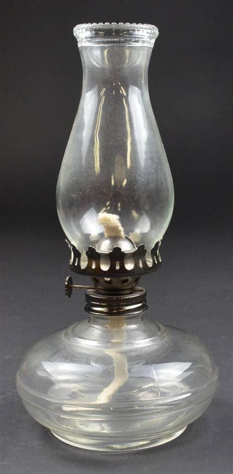 vintage clear glass hurricane oil lamp 10 tall