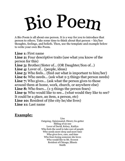 Bio Poem Template Free