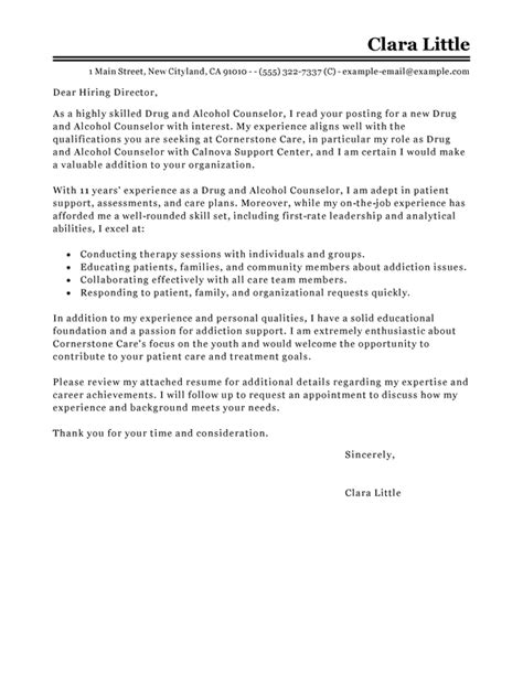 Best Drug And Alcohol Counselor Cover Letter Examples