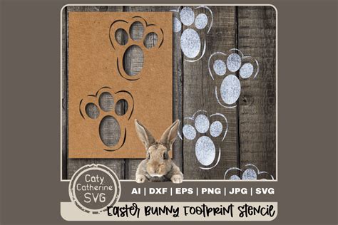 Easter Bunny Rabbit Footprint Stencil Graphic By Caty Catherine