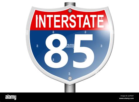 Interstate Highway 85 Road Sign Isolated On White Background 3d