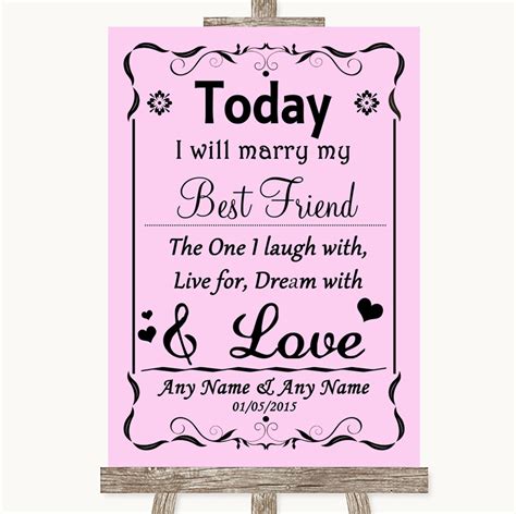 Pink Today I Marry My Best Friend Personalised Wedding Sign The Card Zoo
