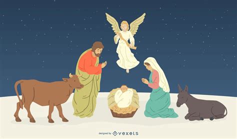 Nacimiento Personajes Nacimiento De Jesús Ilustración Descargar Vector