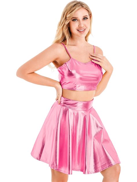 sissy pink metallic shiny skirt set sissy panty shop