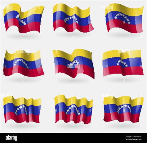 Set Of Venezuela Flags In The Air Vector Illustration Stock Vector