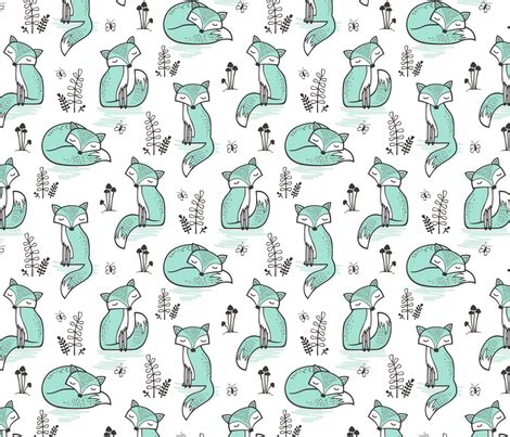 Colorful Fabrics Digitally Printed By Spoonflower Dreamy Fox In Mint