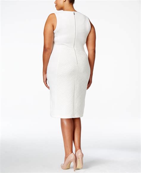 Calvin Klein Synthetic Plus Size Sleeveless Textured Knit Sheath Dress In White Lyst