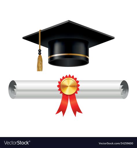 Graduation Cap And Rolled Diploma Scroll Vector Image