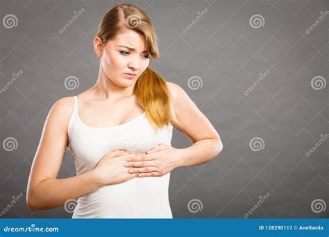 Woman Suffering From Sharp Chest Pain Stock Image Image Of Mastitis