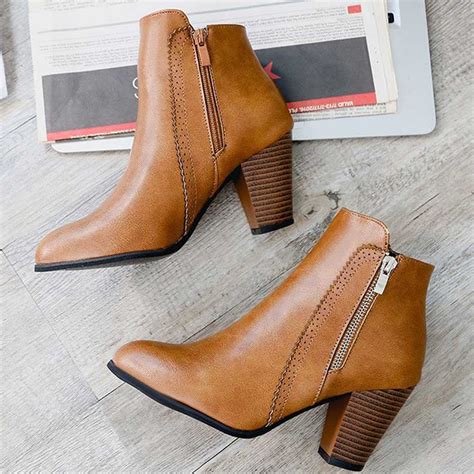Buy High Heeled Pointed Leather Ankle Boots Brown Look Stylish