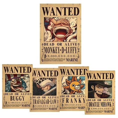 One Piece Luffy Billion Bounty Wanted Posters Four Emperors Kid Action Figures Vintage Wall
