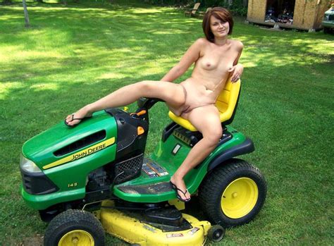 Woman On Lawn Mower