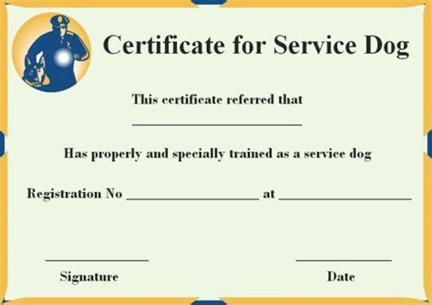 Service Dog Certificate Templates Free Service Dogs Certificate