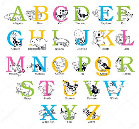 Animals that start with a. Cute animal alphabet — Stock Vector © kharlamova_lv #61096697
