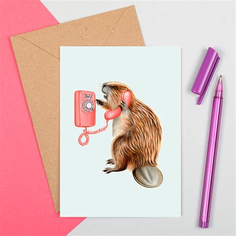 Beaver Card Beaver Birthday Card Beaver Greeting Card Etsy