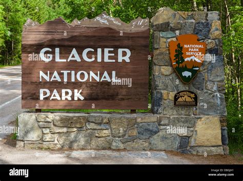 Entrance Sign To Glacier National Park Montana Usa Stock Photo Alamy