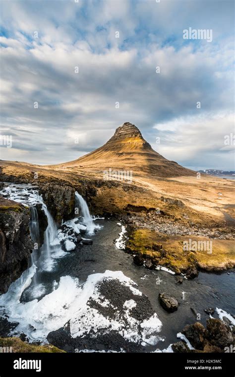 Mount Kirkjufell With Kirkjufellsfoss Waterfall Grundarfjörður