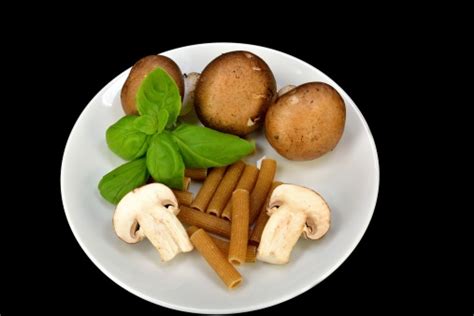 Baby Bella Mushrooms Pasta And Basil Stock Photo Download Image Now