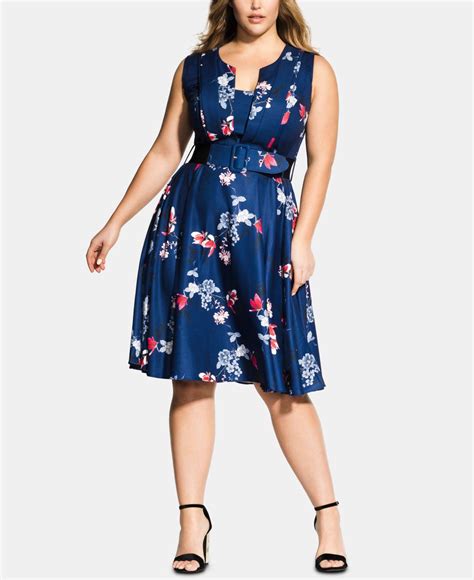 City Chic Trendy Plus Size Floral Print A Line Dress In Blue Lyst